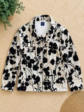 Jockey Neutral Floral Zip Jacket Women’s Medium Casual Chic Spring Layer